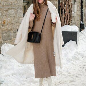 Ribbed Knit Turtleneck Maxi Dress – 100% Cotton, Long Sleeve